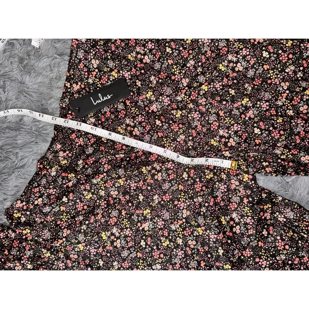 Lulu's XL Bloom In Black Wide Leg Trouser And Bustier Crop Black Floral‎ NWT